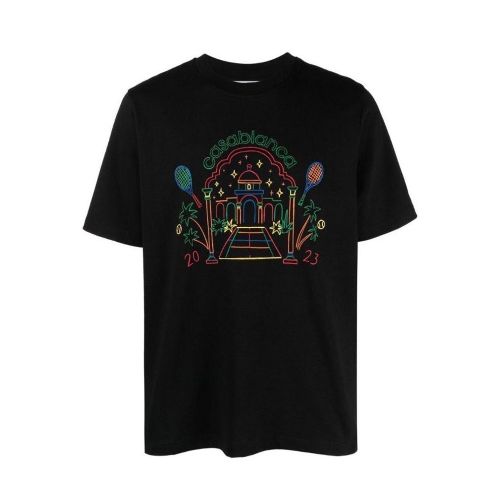 Casablanca Rainbow Crayon Temple T-Shirt Mens Small Black Cotton NWT